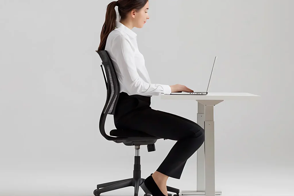 businesswoman-white-shirt-black-trousers-focused-typing-her-work-desk